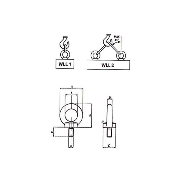 Anneau de levage mâle zingué CMU 140 kg diamètre 8 mm