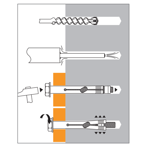 Cheville béton à expansion Spit Dynabolt avec vis tête hexagonale - M8x80mm - boîte de 25