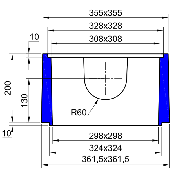 Rehausse en béton pour boîte d'eau pluviale à joints de dimensions intérieures 30x30 CM - hauteur 20 CM