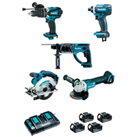 Ensemble de 5 machines Makita 18V Li-Ion 5Ah - DLX5039PTJ - en coffrets avec batteries et chargeur rapide