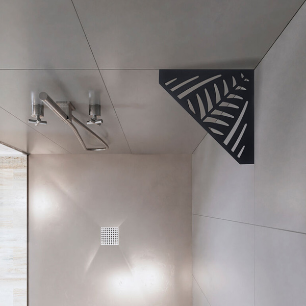 Étagère de douche en acier Inox noir mat - forme Pentagone design Jungle - 36,0 CM x 26,0 CM x 3,00 MM