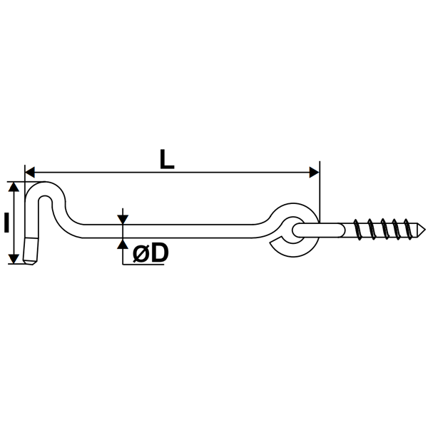 Crochet de contrevent avec piton Torbel acier zingué blanc pour volet bois longueur 60 mm