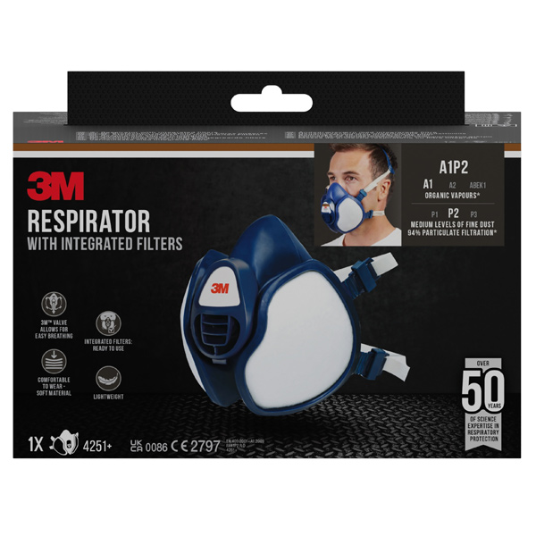 Demi masque anti-poussières et anti-gaz FFP2 - 3M 4251 Pro - protection A1 - P2