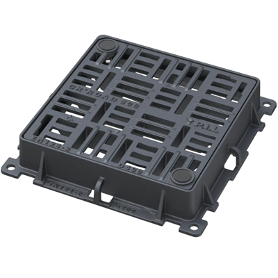 Grille carrée plate verrouillée en fonte PMR D400 avec cadre - ouverture libre 400,0 mm x 400,0 mm