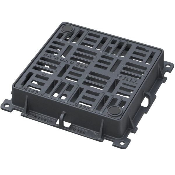 Grille carrée plate verrouillée en fonte PMR D400 avec cadre - ouverture libre 700,0 mm x 700,0 mm