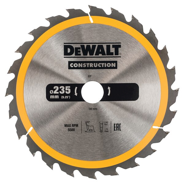 Lame scie circulaire bois de construction Dewalt DT1955-QZ Ø 235 mm alésage 30 mm 40 dents