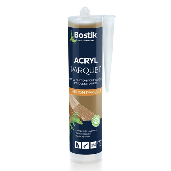Mastic acrylique joint finition parquets sols stratifiés - Bostik - Chêne foncé - Cartouche 300ml