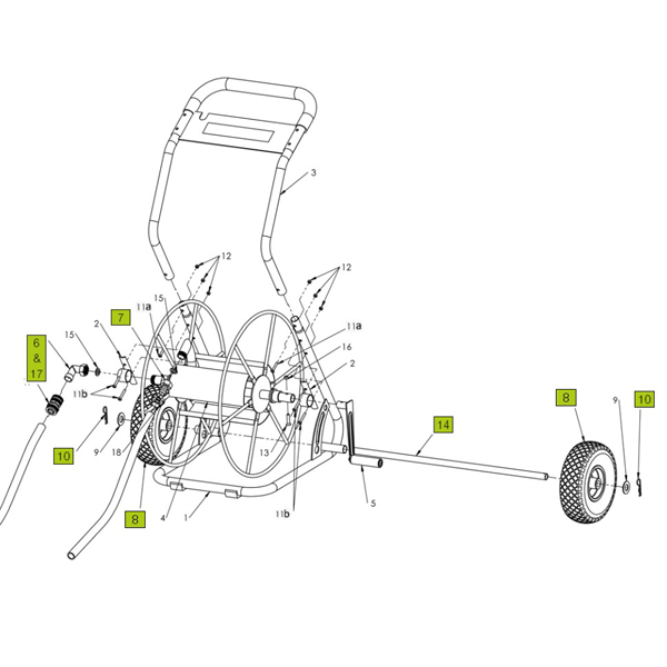 Axe de roues pour dévidoir 2 roues Edia - Diamètre 20 mm - Longueur 710 mm - Acier