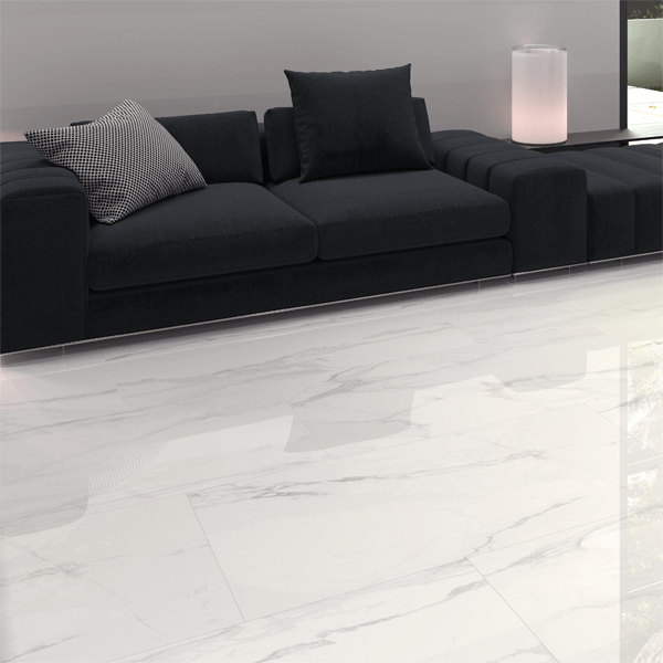 Carrelage imitation marbre en grès cérame rectifié brillant - Kian - 60 x 60 cm - ép. 9 mm - White