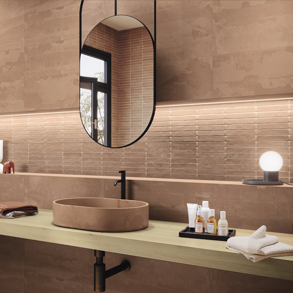 Faïence murale rectifiée effet béton Hoss - 30,0 cm x 90,0 cm - ép. 8,70 mm - coloris Cinnamon mat