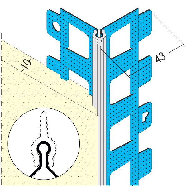 Profilé d'angle perforé acier galvanisé + jonc PVC fin Protektor PowerGrip - 10 mm - Blanc - Long.3 M