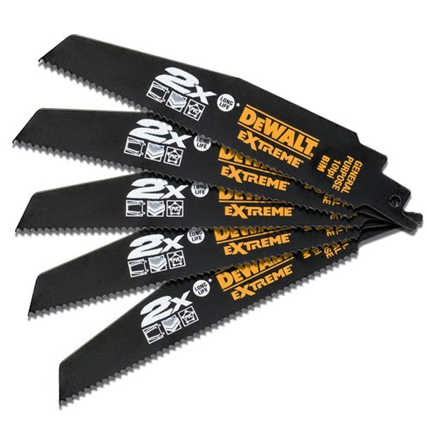 Lame scie sabre bi-métal bois et métal Dewalt Extreme 2x longueur 228 mm - lot de 5