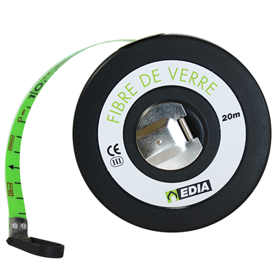 Décamètre à ruban en fibre de verre Edia 20 mètres x 16 mm Classe 3