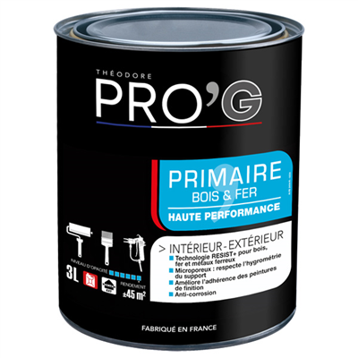 Sous-couche anti-corrosion intérieur/extérieur bois et métaux - Primaire Théodore Pro'G - Pot 3L