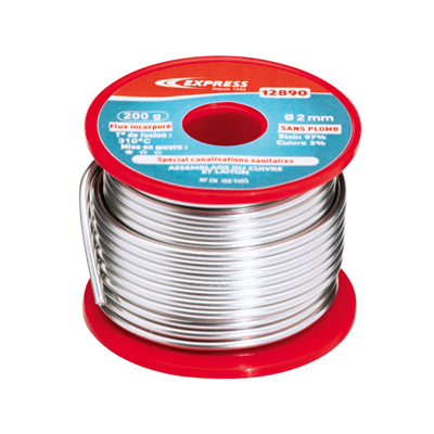 Bobine de soudure étain spéciale plomberie sanitaire 97% étain 3% cuivre - Ø 2 mm - 200 gr