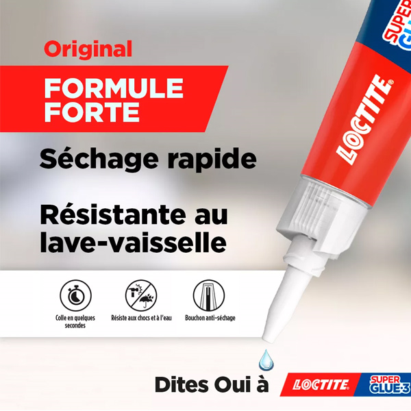 Colle liquide extra-forte cyanoacrylate - Super Glue-3 Loctite - Lot de 2 tubes + 1 gratuit
