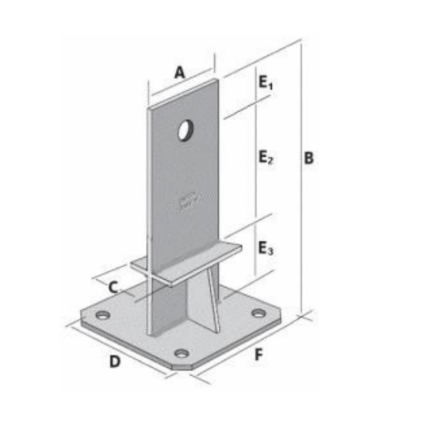 Pied de poteau en âme avec platine PPSDT hauteur 234 mm