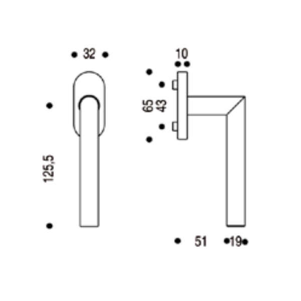 Poignée de fenêtre à béquille Vachette Linox 493 en inox sur bloc platine carré 7 mm