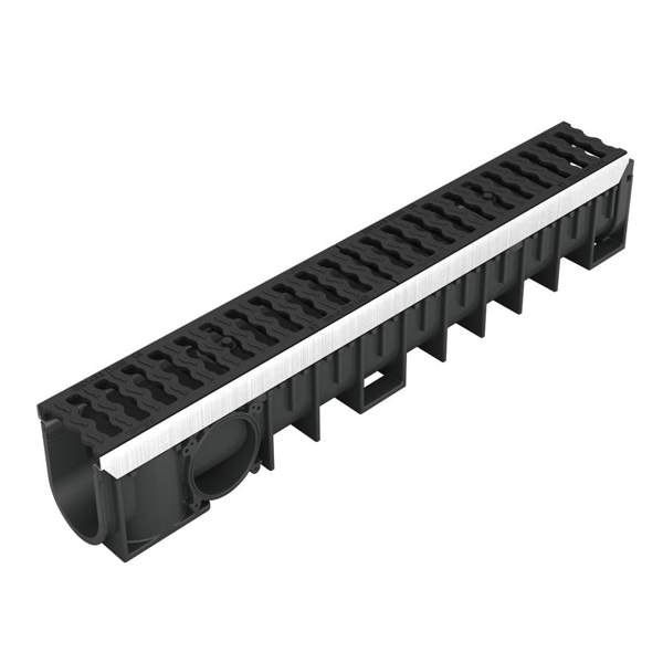 Caniveau de voirie avec grille en fonte C250 Kenadrain Nicoll - polypropylène noir - longueur 1 m