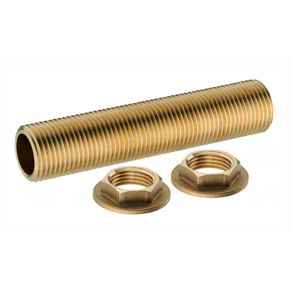 Traversée de cloison 2 contre écrous - Bobine filetée Mâle 15 x 21 - Longueur 100 mm - Laiton