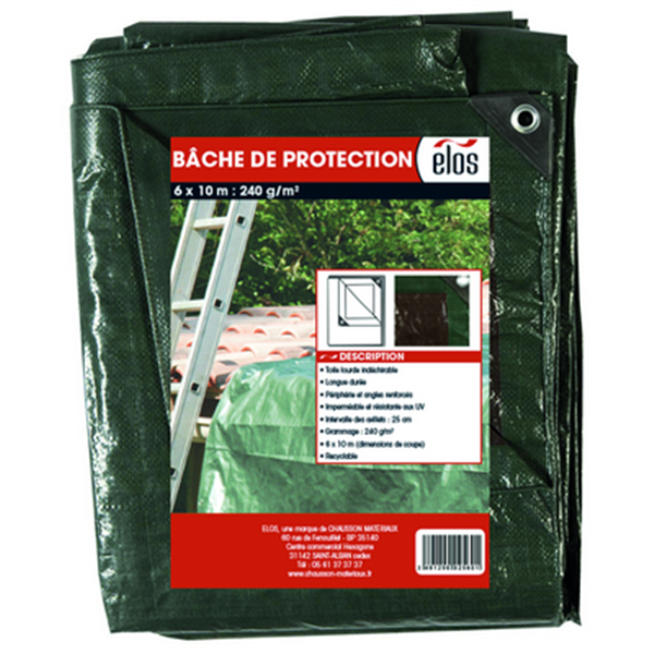 Bâche de protection pour couvreur Elos - 6 x 10 m - 240g/m² - toile verte recyclable