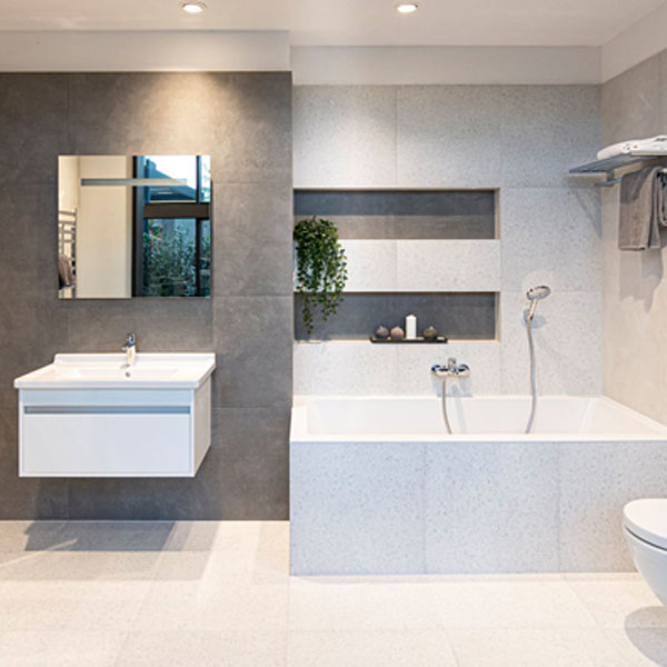 Carrelage intérieur effet béton ciré en grès cérame émaillé - Betonico - 80,0 cm x 80,0 cm - ép. 10,00 mm - Blanc gris