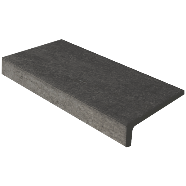 Nez de marche avec bord en L descendant en grès cérame effet pierre - Fiordi - 30,0 CM x  - hauteur  - Fumo