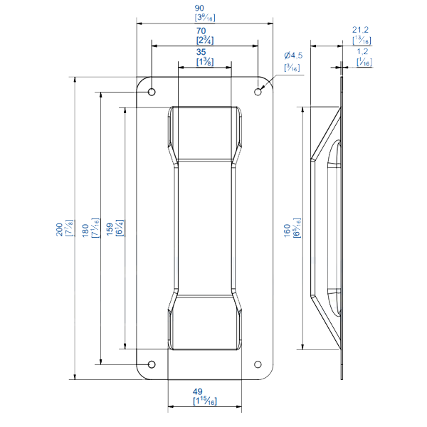 Poignée cuvette à encastrer en acier 200x90 mm