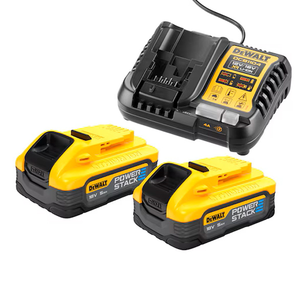 Pack de démarrage Dewalt DCB1104H2-QW avec 2 batteries Powerstack XR 18V 5 Ah Li-Ion + chargeur
