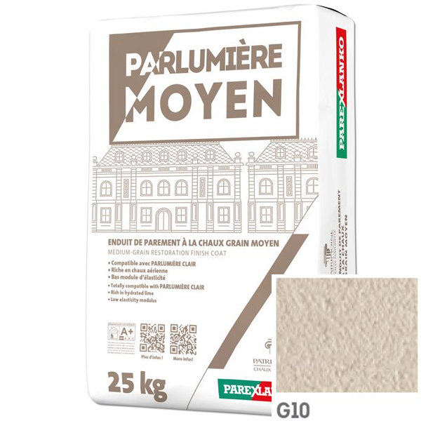 Enduit de parement à la chaux à grain moyen Parexlanko Parlumière - G10 Blanc lumière - Sac de 30 KG