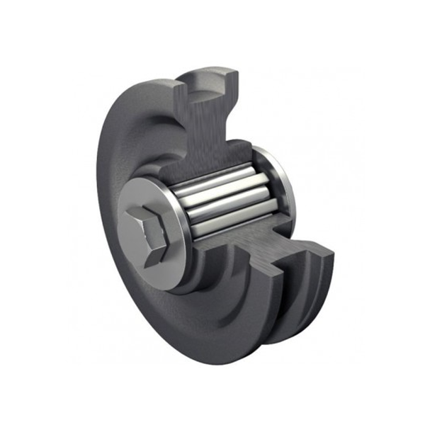 Galet en fonte sur cage à rouleaux - Gorge carrée - 14 x 14 mm - Force 150 Kg - Gris anthracite - Lot de 2