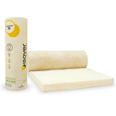 Rouleau laine de verre pour combles aménagés - Isoconfort 35 Nu - R 2,25 m².k/w - 7,00 m x 1,20 m - ép.80 mm
