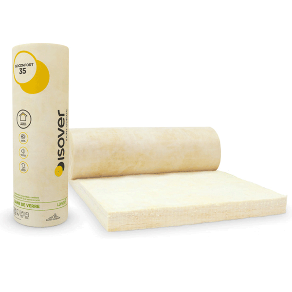 Rouleau laine de verre pour combles aménagés - Isoconfort 35 Nu - R 2,85 m².k/w - 5,50 m x 1,20 m - ép.100 mm