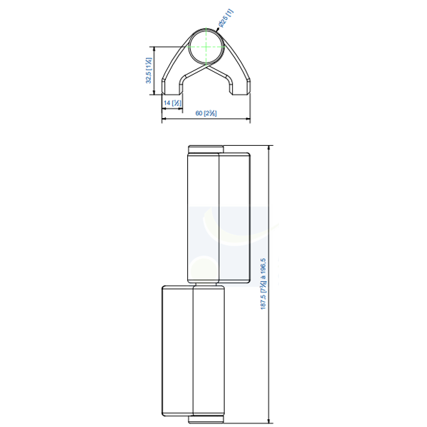 Paumelle déportée à souder Mantion 1514GJSOR - hauteur réglable - ouverture à droite - axe Ø 14 mm
