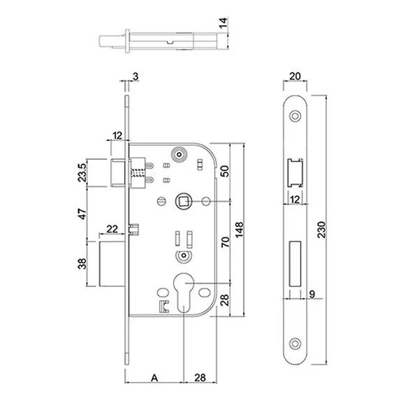 Serrure à encastrer avec clé Abus - réversible - Noir - axe 50 mm - entraxe 70 mm