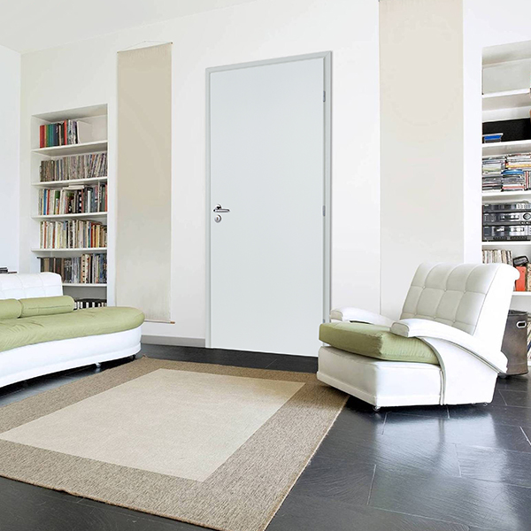 Bloc-porte prépeint plan blanc à âme alvéolaire - Gypso - serrure PDDT - 204 CM x 63 CM - droit poussant