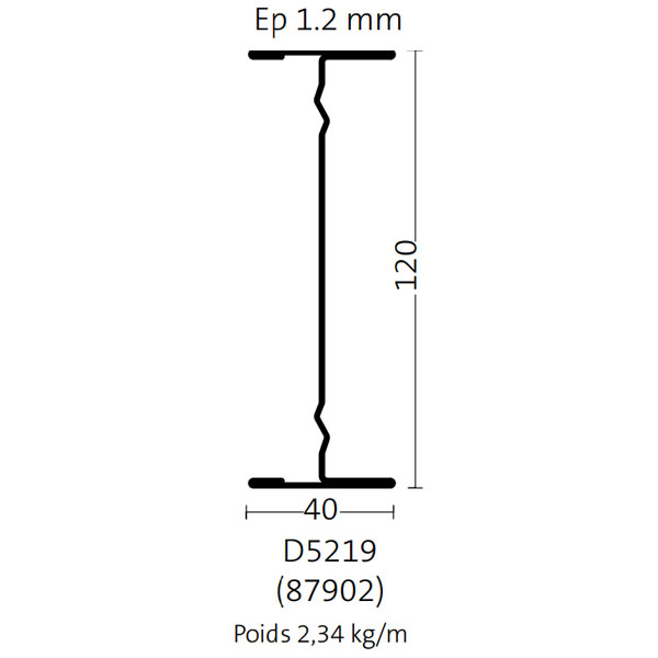 Profil longue portée (PLP) en acier galvanisé pour faux plafond suspendu - Haut. 120,00 MM - Long. 6,50 M - ép. 1,20 MM