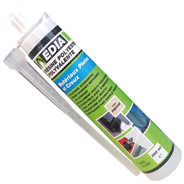 Résine polyester couleur pierre Edia avec 2 canules - cartouche de 300 ml