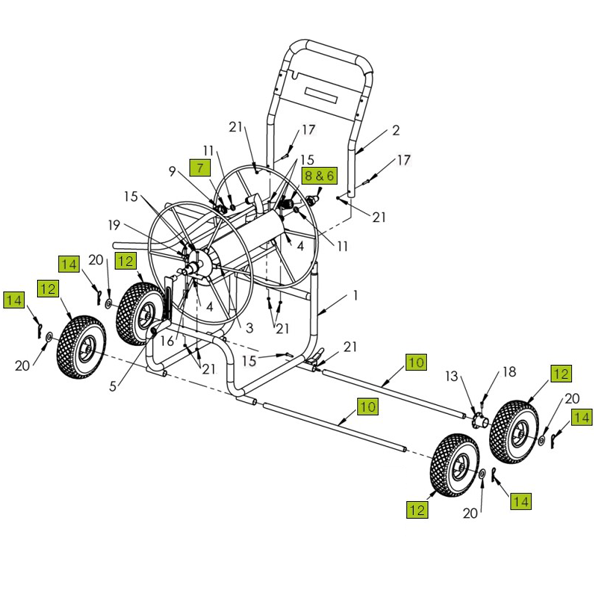 Axe de roues pour dévidoir 2 roues Edia - Diamètre 20 mm - Longueur 710 mm - Acier
