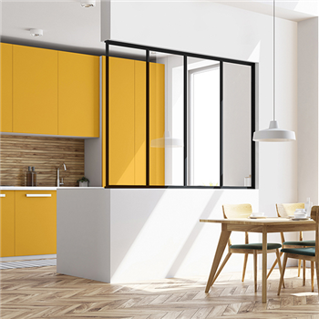 Verrière fixe type atelier - profil étroit alu noir mat - 4 partitions verre feuilleté clair - 1200,0 MM x 1376,0 MM