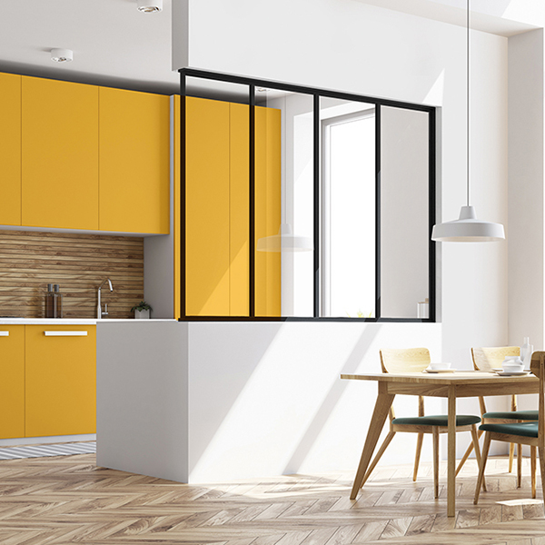 Verrière fixe type atelier - profil étroit alu noir mat - 4 partitions verre feuilleté clair - 1200,0 MM x 1376,0 MM