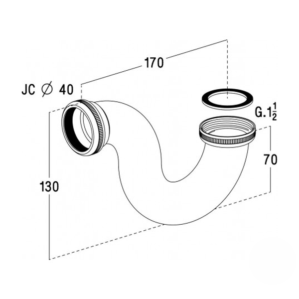 Siphon grand débit Nicoll de baignoire et évier - Forme en S - Diamètre 40 mm - Laiton brut