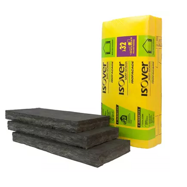 Panneau de laine de verre pour murs extérieurs sous bardage - Isofaçade Noir 32P Isover - R= 3,10 m².K/W - 1,35 M x 0,60 M - ép. 100 MM