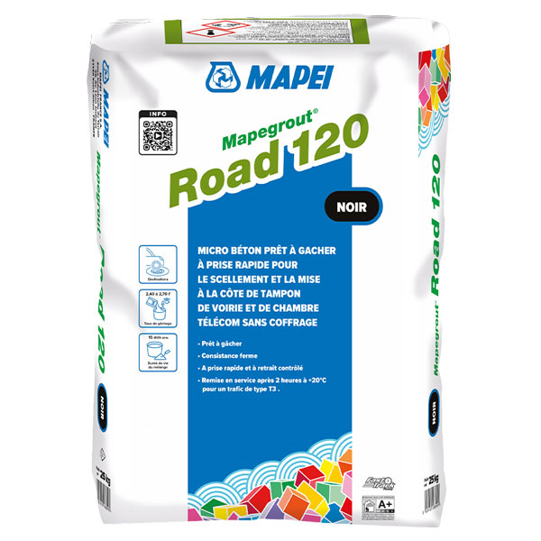 Micro-béton de scellement noir à prise rapide pour élément de voirie - Mapegrout Road 120 - sac de 25 kg