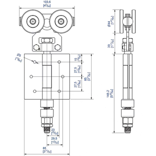 Monture intermédiaire montée sur charnière force 60 kg pour rail 50x40