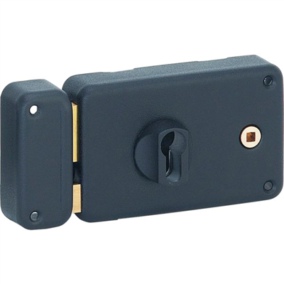Boitier serrure de grille à fouillot horizontale 140 x 88 mm axe 55 mm époxy noir granité main gauche