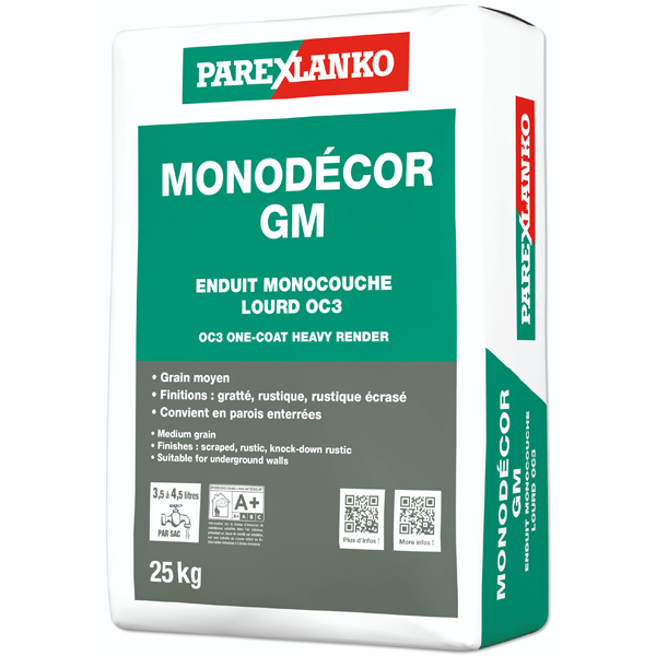 Enduit monocouche lourd grain moyen OC3 MONODÉCOR GM - G20 Blanc cassé - Sac de 25 KG