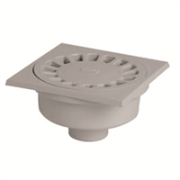 Siphon de cour PVC carré à sceller - gris clair - 150 x 150 mm - Ø mâle 50 mm - Ø femelle 40 mm