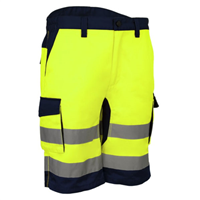 Bermuda de travail haute visibilité jaune multipoches et bandes rétroréfléchissantes - HIBANA - Taille XL