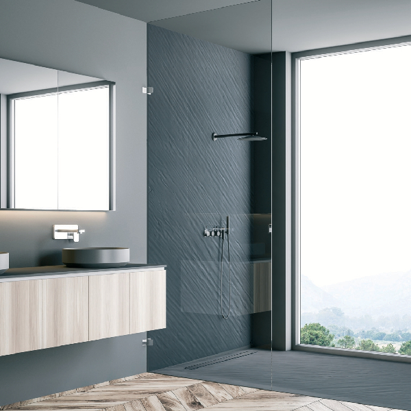 Panneau mural salle de bain en pierre naturelle - Étanche et Recoupable - 250 x 100 cm - Granit Clair - ép. 3 mm